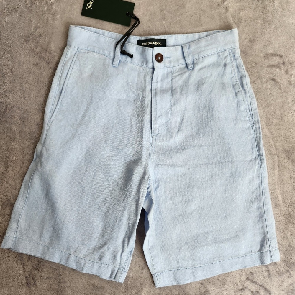 New $128 RODD & GUNN Westlock 28 Linen Shorts 9" Relaxed Mens Light Blue Short